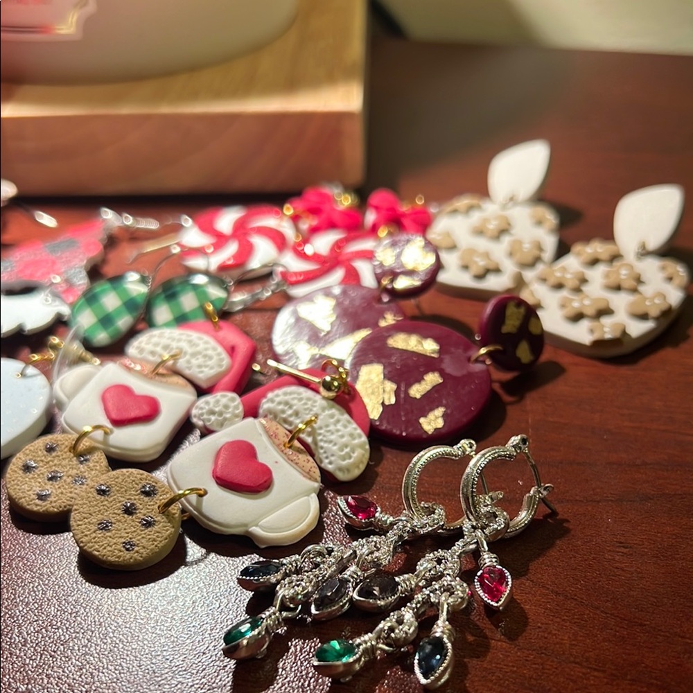 Christmas Earring Lot - Dangles Handmade Clay Light Weight and Fun - Picture 3 of 8